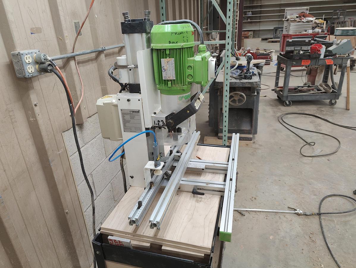 Used Grass Eco Press P Hinge Boring, Insertion Machine, 1998, 2HP, 220V, 3PH, Cleaned, Checked, Very Good Cond.