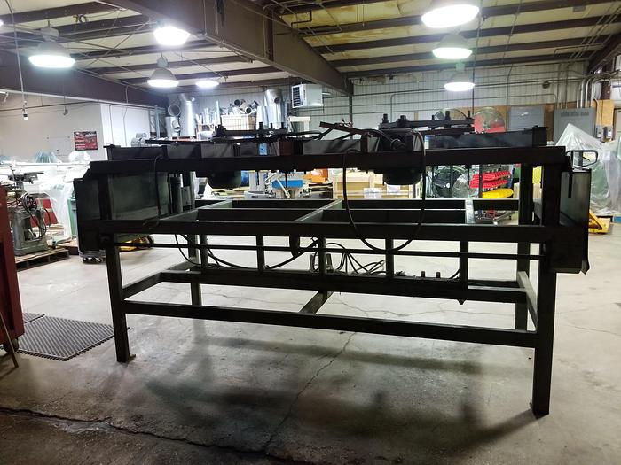Used 8 Spindle 8ft Wide Cap. x 1ft Deep HD Vertical Boring machine, Variable Spindle spacing, Feed Through Design for long pieces,  3PH Motors, Needs Some Repair