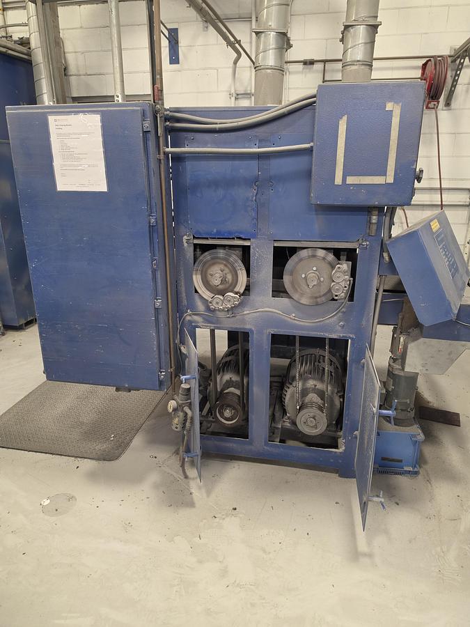 Used Burlington 2 Head Contact Drum Metal Sander W/ wet dust collector.