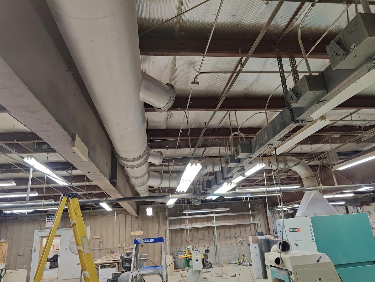 Used Aireworks FX-25-8000 Dust Collector, 2002, 25HP, 8,000 CFM, 20 Upper Filter Bags, 5 Lower Collection Bags, Low Ceiling Model, Cleaned, Checked