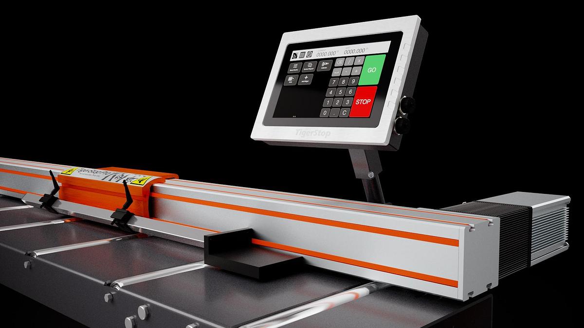 TigerStop 10’ 110V Automated Stop Positioner and Material Pusher with Table Package TS10-PKG