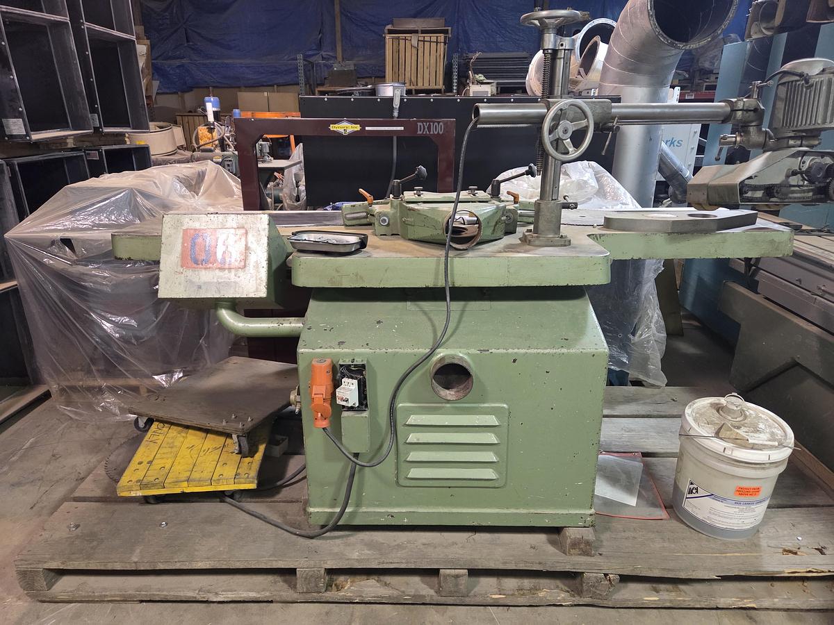 Used Schneider Long Bed Tilting Arbor Shaper SK 1 /2 with Schneider Power Feeder, to be cleaned, checked, 480V, 3PH