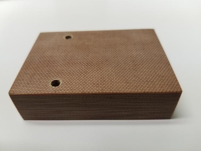 Used Pistorius 2.75" x 2" x .75" Phenolic Fence Block with 2 tapped holes, includes two Socket Head Cap Screws