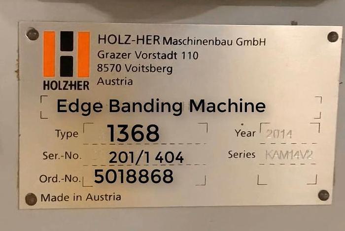 Used Holz Her Contriga 1368 Edgebander, 2014, 3MM PVC cap., PC Contoller, Low / No Set up with Programs