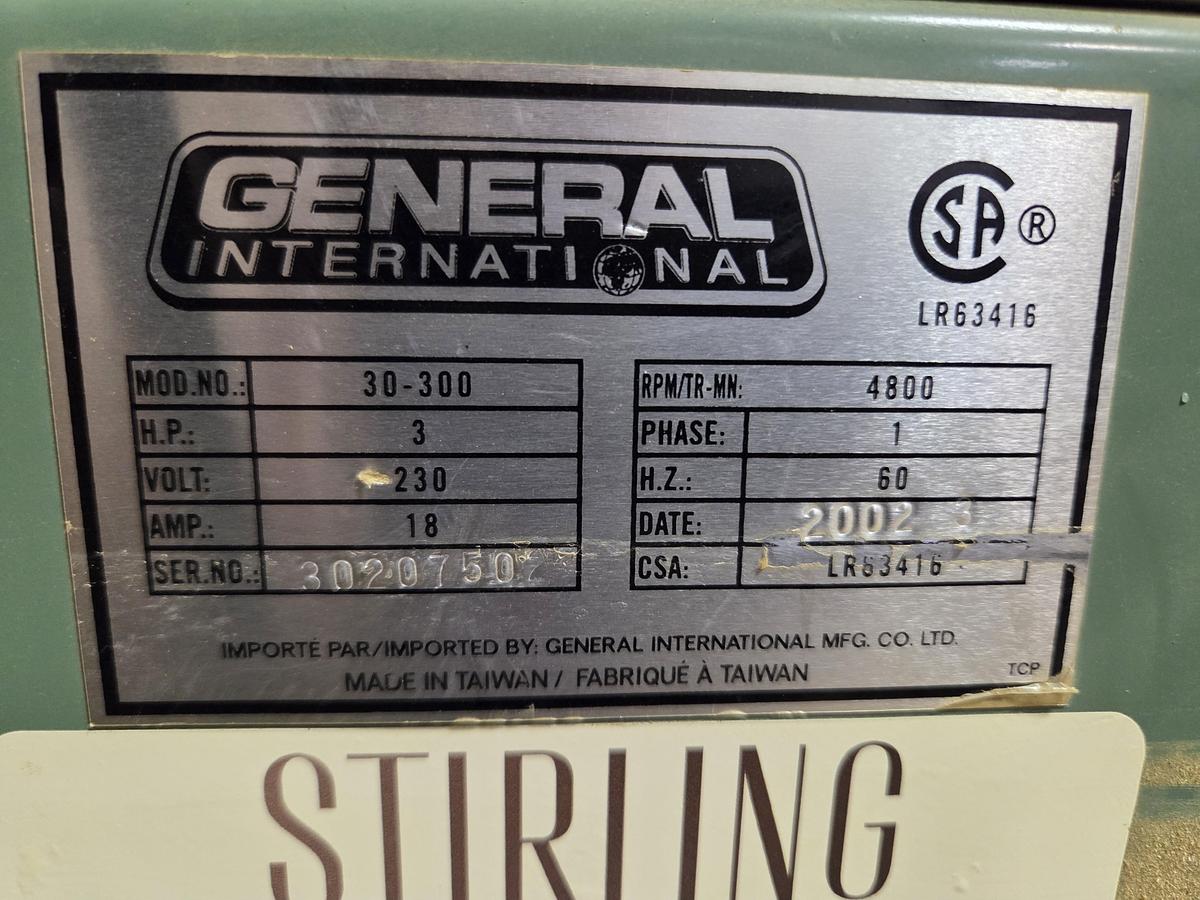 Used General International 20" Straight Knife Planer, 5HP, 230V, 1PH, 2002, Cleaned, Checked