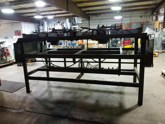 Used 8 Spindle 8ft Wide Cap. x 1ft Deep HD Vertical Boring machine, Variable Spindle spacing, Feed Through Design for long pieces,  3PH Motors, Needs Some Repair