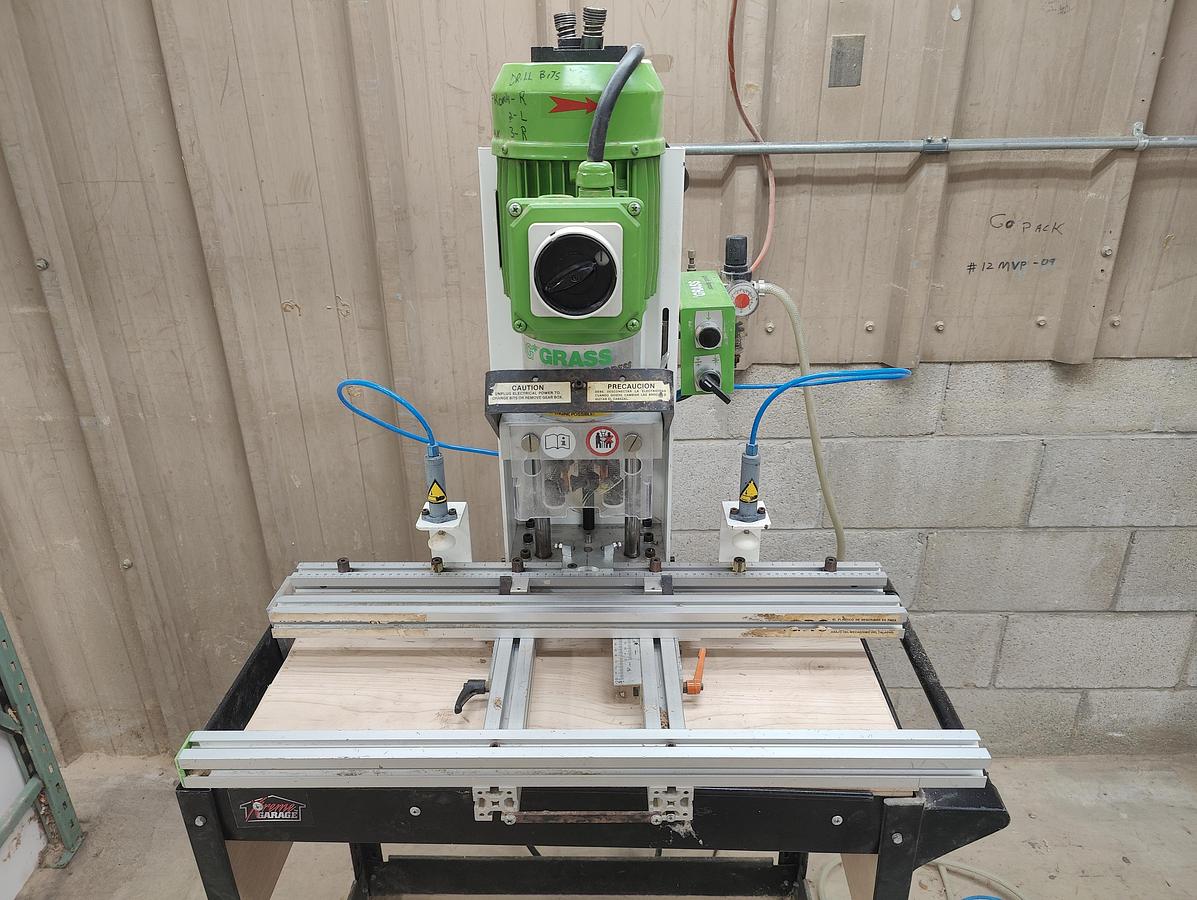 Used Grass Eco Press P Hinge Boring, Insertion Machine, 1998, 2HP, 220V, 3PH, Cleaned, Checked, Very Good Cond.