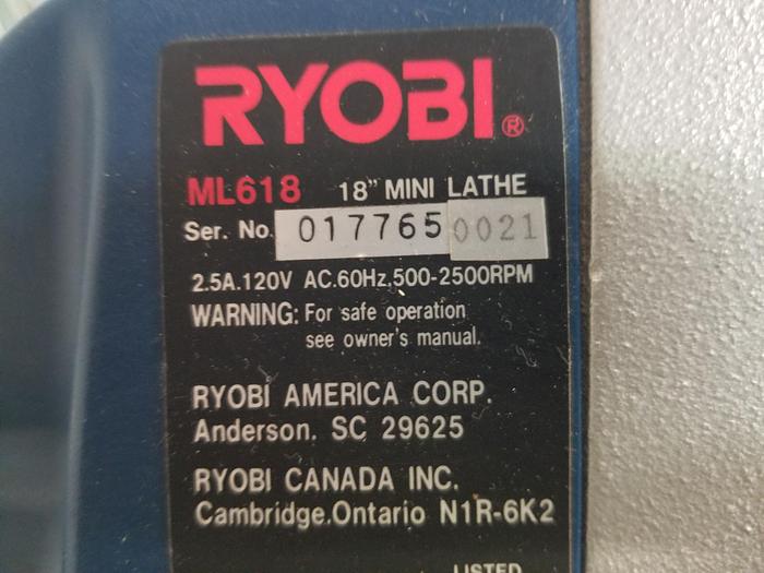 Used Ryobi ML618 Mini Lathe, 115V, 1PH, 2001, Great Cond., Low, No Use