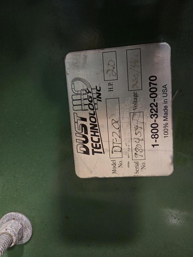 Used Dust Technology DT-200 20HP Dust Collector, 1998, 4 Stack Filter bags, Barrel Collection, Barrel Skirts, All Clamps, Rods, Cleaned, Checked