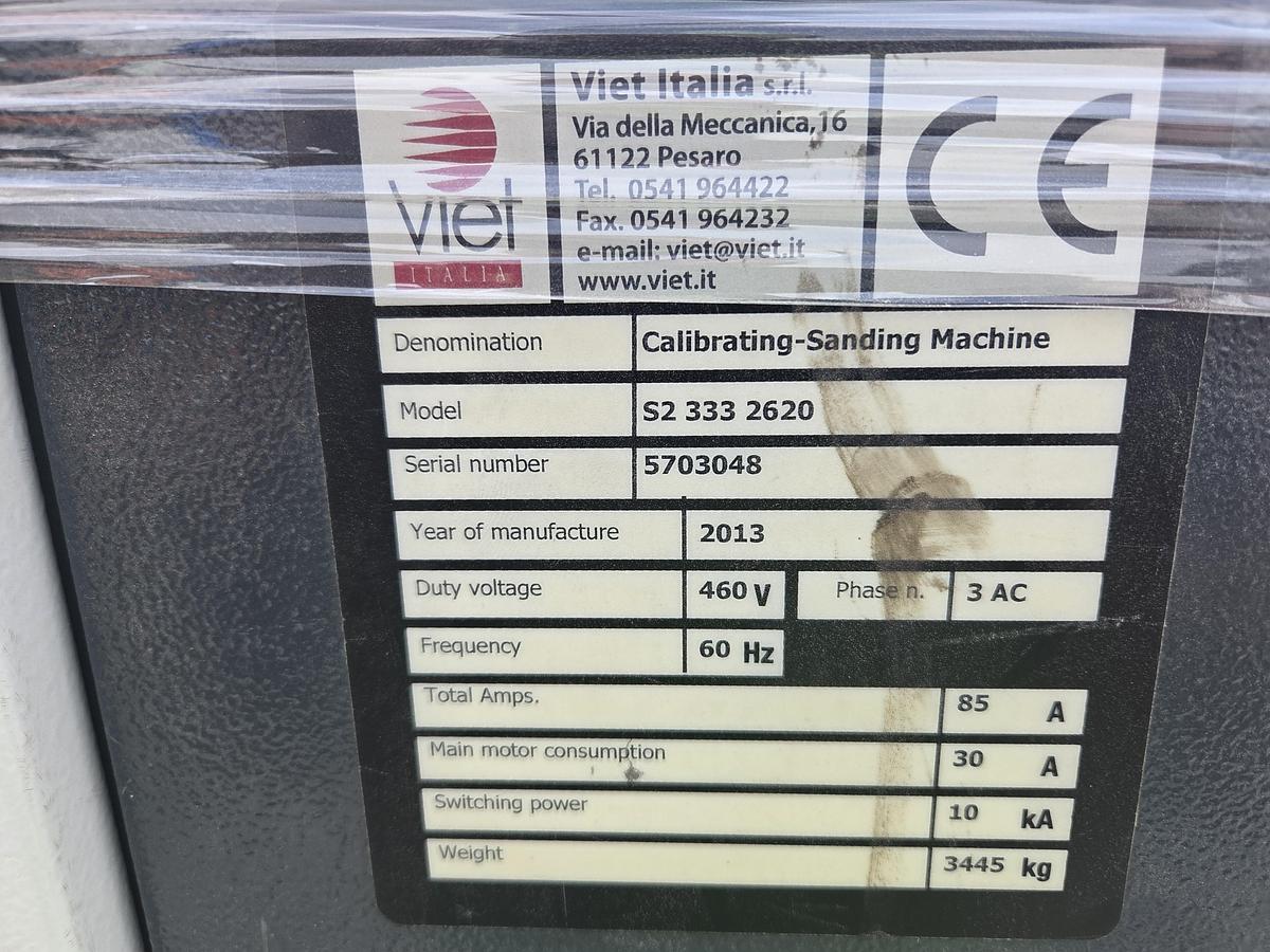 Used Viet S2 333 2620 Widebelt Sander, 2013, 3 Heads, 51" Capacity, Steel Drum, Coated Drum, Combo Head, Vacuum Bed