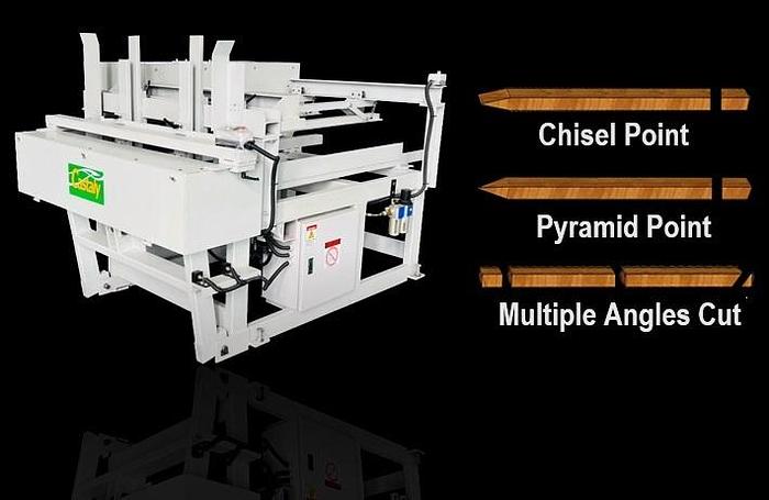Castaly Stake - Pyramid, Arrow, Chisel Point End Cutting Machine, 5HP (x2), 3PH, Working Length 13-3/4” to 37.5”, Thickness 2-3"