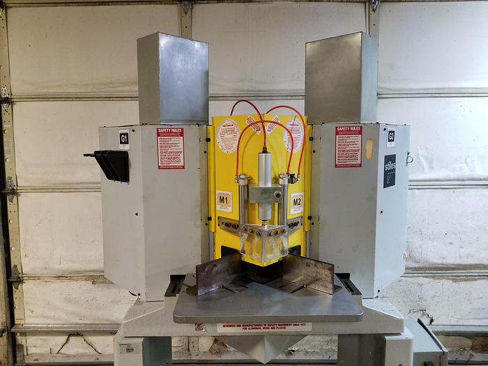 Used Pistorius MN-302S, 14" Toe Kick / Notching Saw, 5 1/4" x 5 1/4" x 5 1/4"High Cut Capacity Rail Style Heads, Reconditioned, 3PH