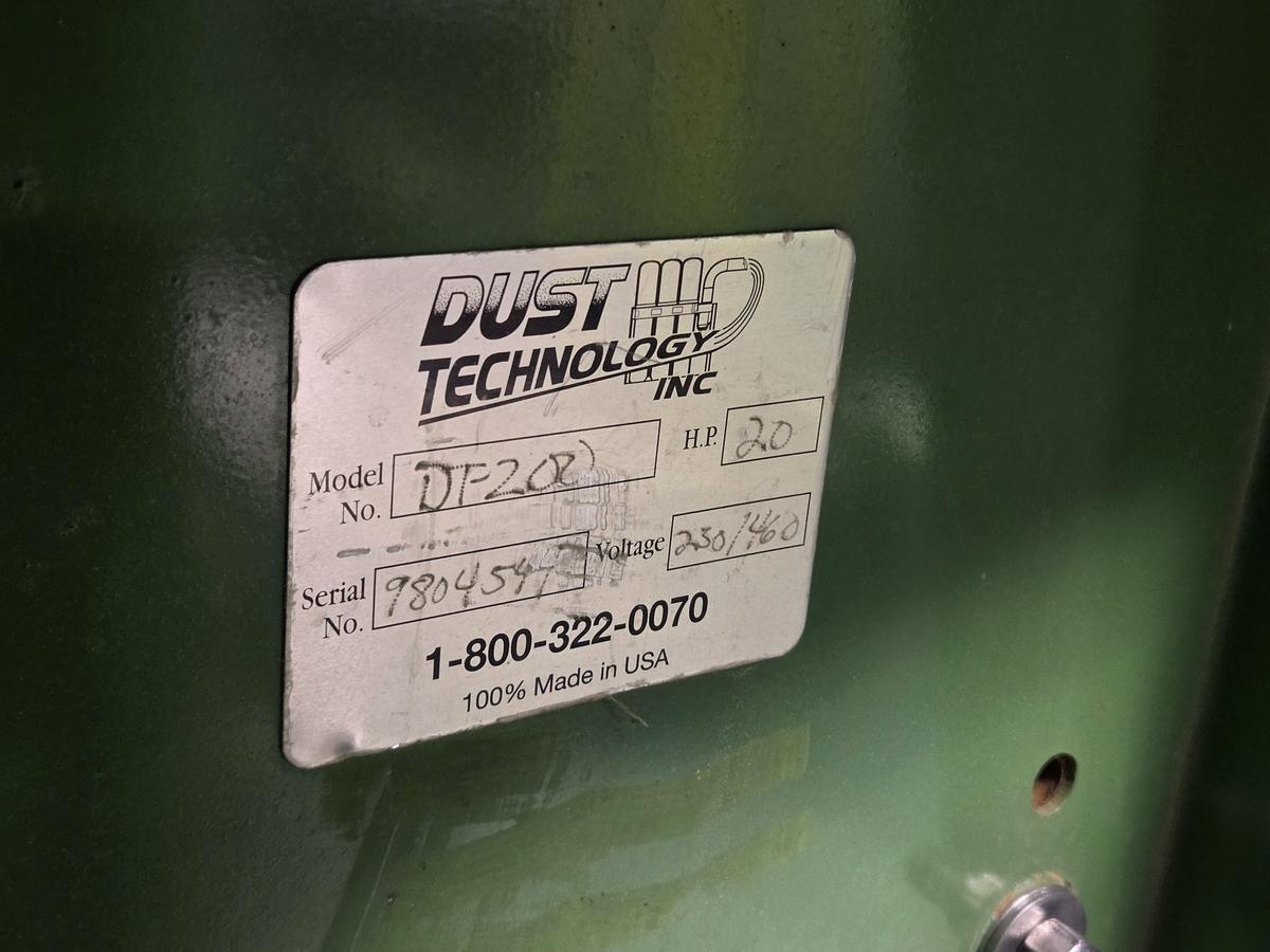 Used Dust Technology DT-200 20HP Dust Collector, 1998, New Motor Bearings, New Starter, 4 Stack Filter bags, Barrel Collection, Barrel Skirts, All Clamps, Rods, Cleaned, Checked