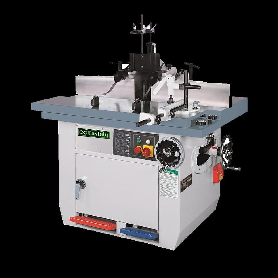 Used Castaly 1 1/4" Spindle Industrial Sliding Table Shaper, Cross Fence with Manual Hold Down Clamp,