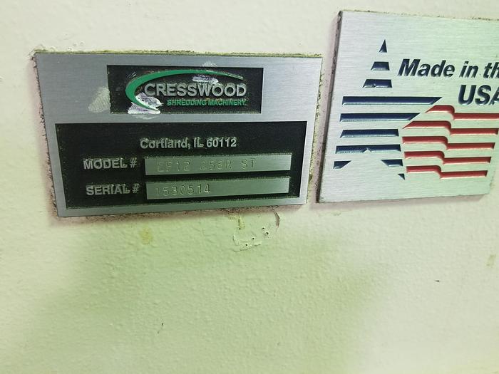 Used Cresswood EF 12 25 SRT Wood Grinder, Vibrating Infeed Conveyor, Controls