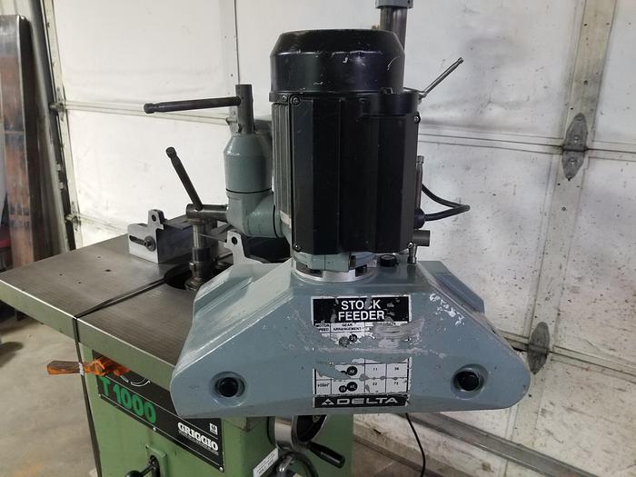 Used Griggio T1000 Shaper, 4.7HP, 3PH with Delta 3 Wheel Power Feeder, 1HP, 3PH, 230V, Cleaned, Checked