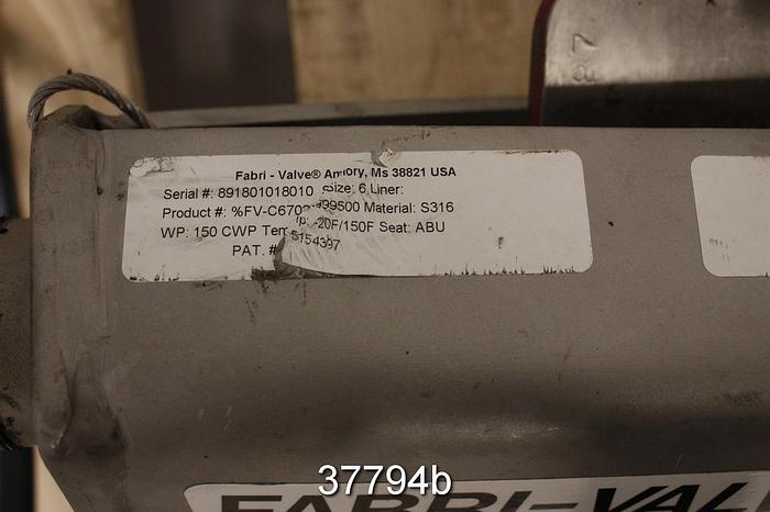 Used Fabri 6" Hand Operated Knife Gate Valve #37794