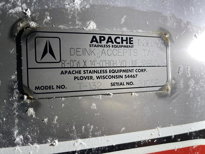 Used APACHE MDL. T-132 8'DIA.  X 14'HIGH T-316L SS TANK W/ AGITATOR 5264 GALLONS
