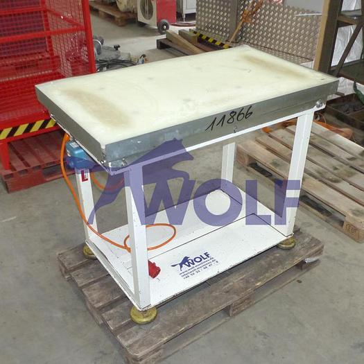 Used Vibration table with plastic support approx. 1100x620x890mm (length x width x working height).