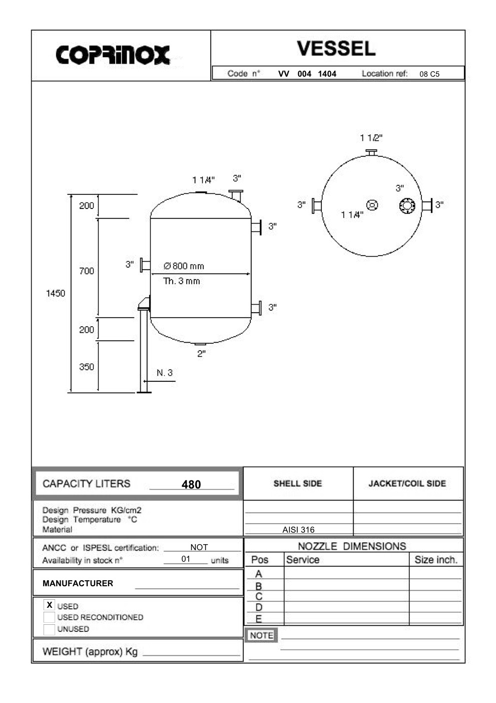 Usato Serbatoio  da 480 Litri