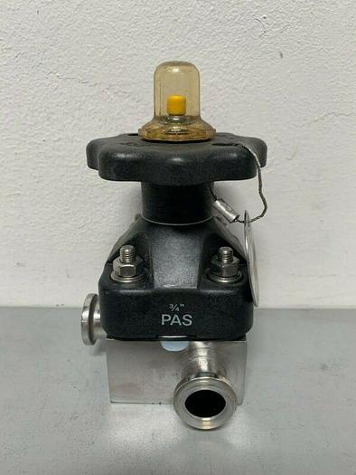 Used ITT Pure-Flo .75-316L-RA20MAX 3-Way Stainless Steel Diaphragm Valve w/ 3/4" Fits