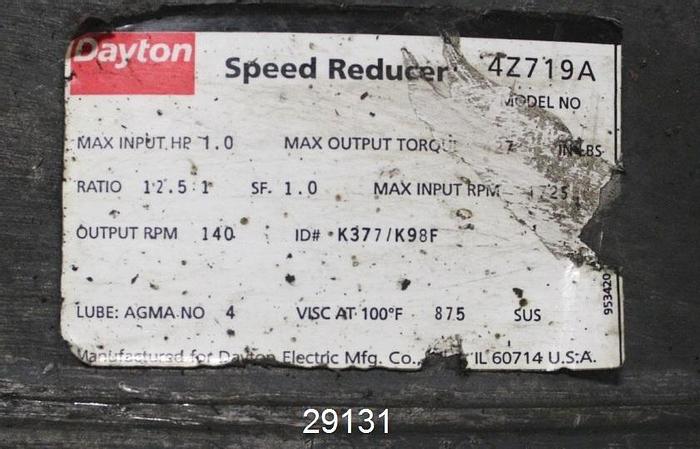 Used Dayton 4Z719A Speed Reducer, Ratio 12.5:1 #29131