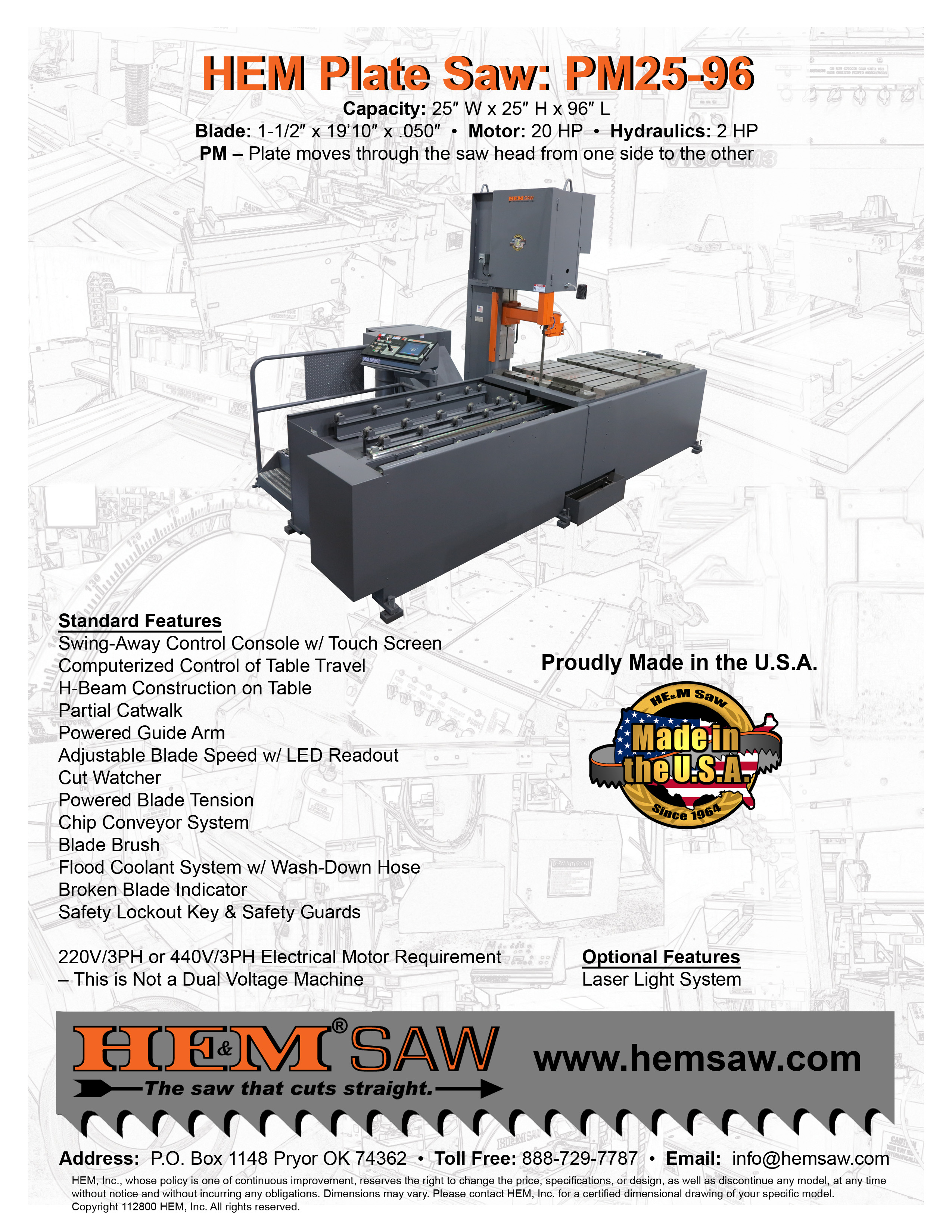 Used HEM Model PM 25/96 Plate Saw