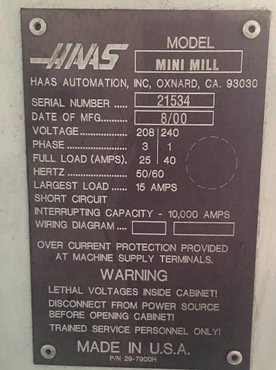 Used 2000 HAAS Mini Mill