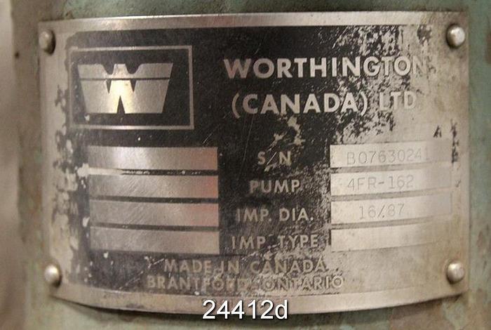 Used Worthington 4FR162 Worhtington Fr Pump, 4 Vane Impeller, 16" Impeller Diameter, Stainless Steel Casing, Stainless Steel Impeller, Stainless Steel Stuffing Box, Stainless Steel Suction Side Plate, Packing #24412