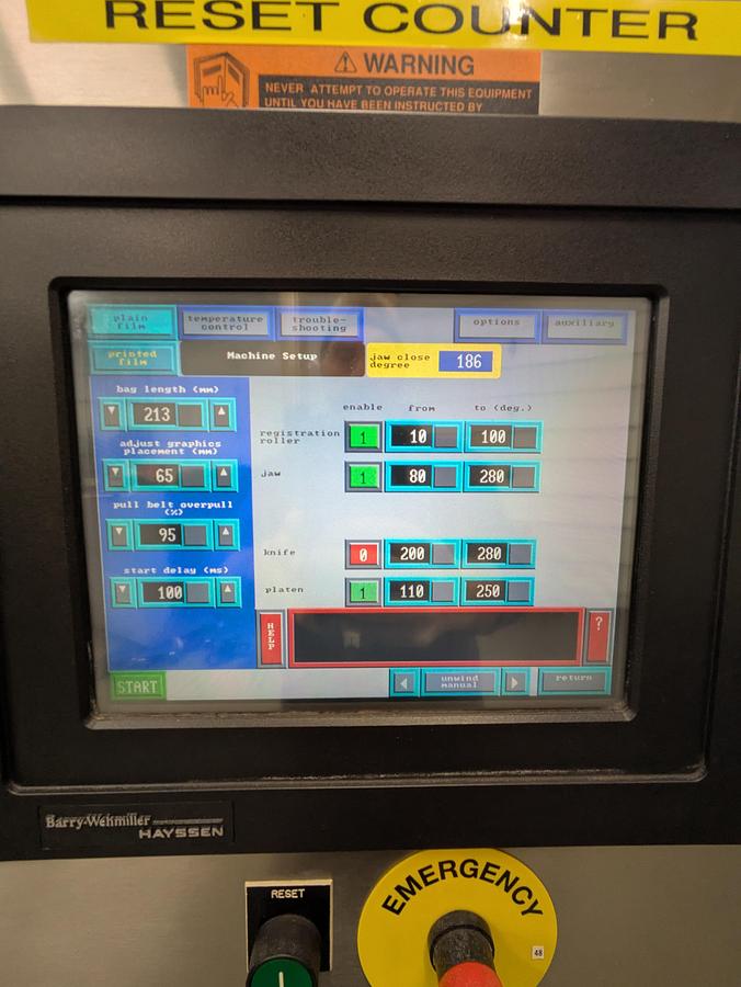 Used Hayssen 12-16HR form and fill bagger