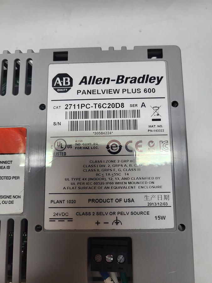 Used Allen-Bradley Panelview Plus 600 2711PC-T620D8 Ser.A