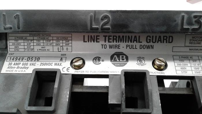Used Allen-Bradley Line Terminal Guard 1494V-DS30