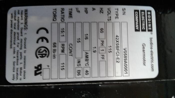 Used BODINE Electric Company Gearmotor 42X5BFCI-E2