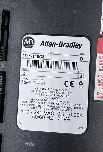Used Allen-Bradley 2711-T10C8 SerD RevC Frn4.41