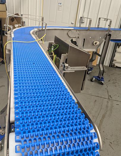 Used conveyor belt, 90 degree, stainless frame