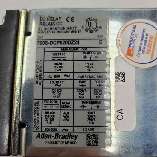 Used ALLEN BRADLEY SAFETY CONTROL RELAY 700S-DCP620DZ24