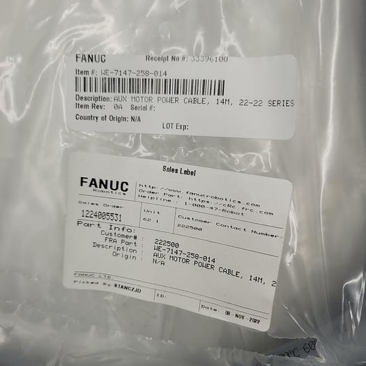 Used Fanuc WE-7147-258-014 Aux Motor Cable