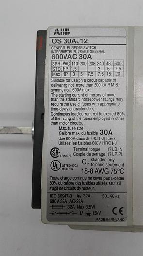 Used ABB General Purpose Switch OS 30AJ12