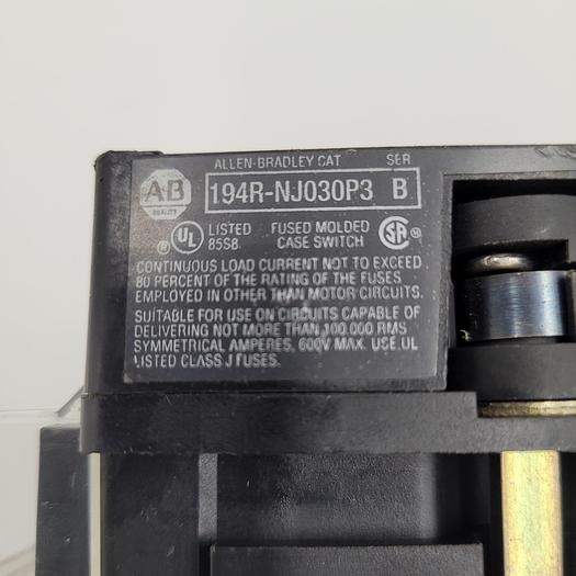 Used ALLEN BRADLEY 194R-NJ030P3 Disconnect Switch 3P 30A AMP 600V-AC