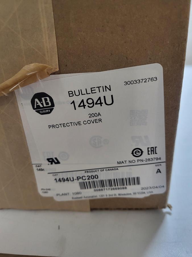 Allen-Bradley Bulletin 1494U-PC200 Ser.A Protective Cover NEW!