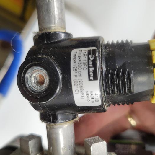 Used Numatics pneumatics panel: two 031RS700O Solenoid Valves & three 031sa4004 & Parker regulator 14r113fc & air filter 14F1588