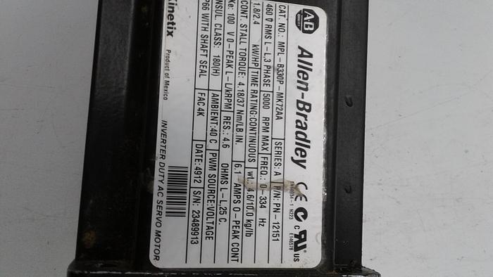 Used Allen-Bradley Inverter Duty AC Servo Motor MPL-8330P-MK72AA