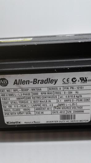 Used Allen-Bradley Kinetix Inverter Duty AC Servo Motor MPL-B330P-MK72AA
