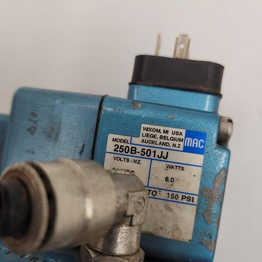 Used MAC 57D-33-501JJ valve CONNECTED to MAC solenoid 250B-501JJ