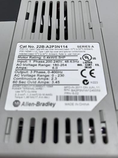 Used Allen-Bradley 22B-A2P3N114 Ser A 