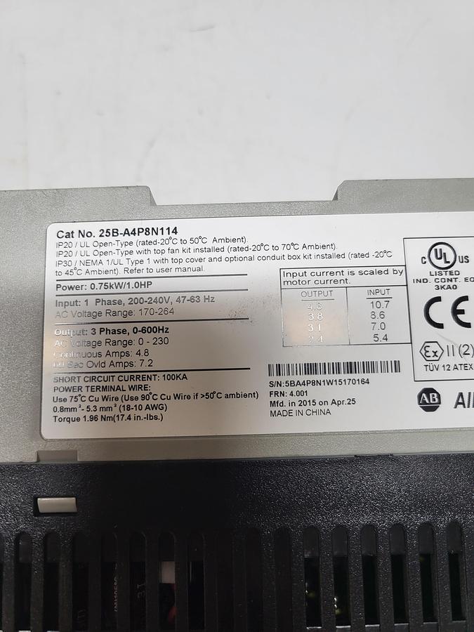 Used Allen-Bradley PowerFlex 25B-A4P8N114 Ser.A