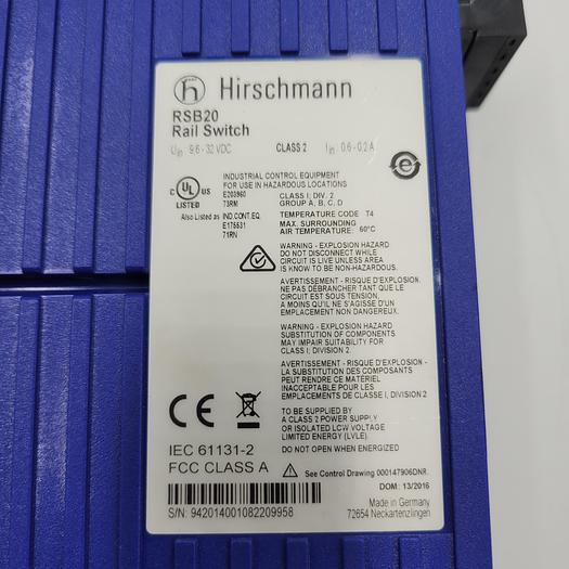 Used HIRSCHMANN RSB20 Rail Switch RSB20-0800T1TSAABHH05.3.06