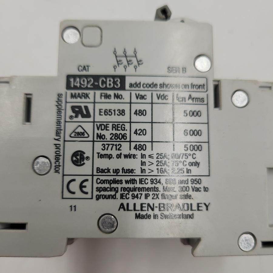 Used ALLEN BRADLEY 1492-CB3 10A H100 BREAKER 3 pole