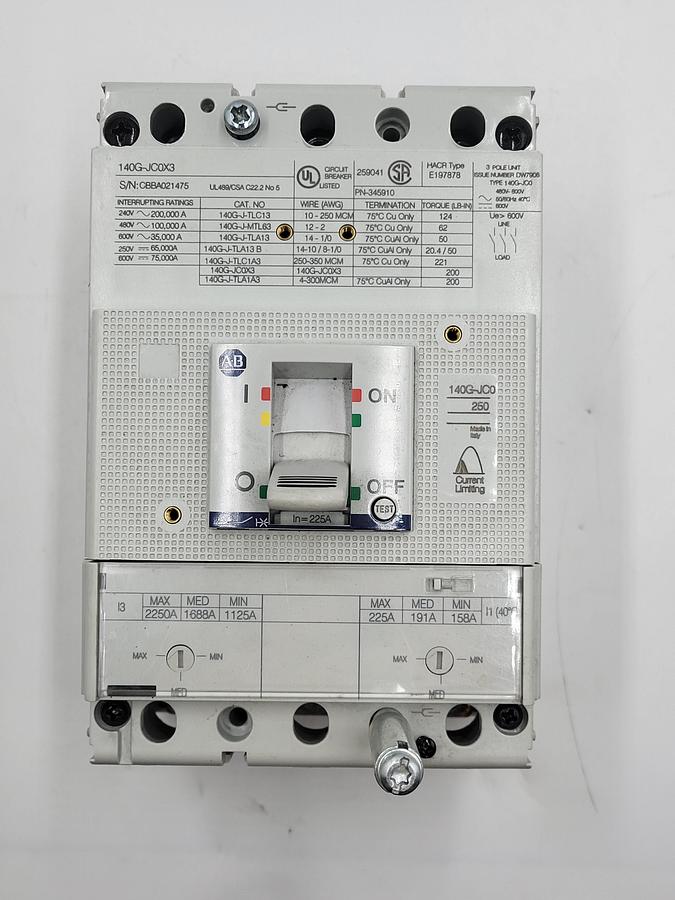 Used Allen Bradley 140G-JC0X3 / 140G-JC0 250 CIRCUIT BREAKER