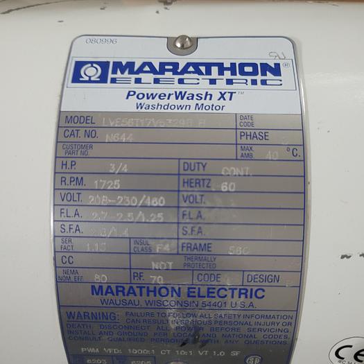 Marathon wash down motor LVE56T17V5329B B CAT #: N644 - 3/4 HP / 1725 RPM / FRAME: 56C *NEW* 208-230/460 3 PH